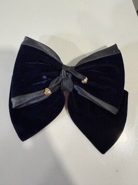 Alexandre de paris Bow Hair Clip with Satin Trim and Gold Accents